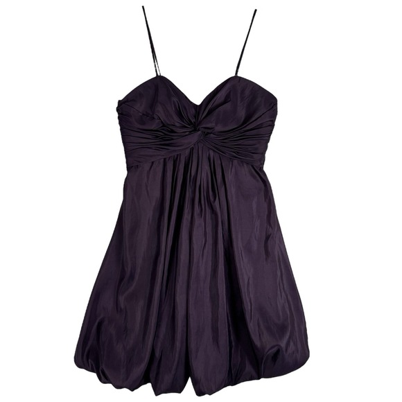 WTOO Watters & Watters Purple Satin Strapless Dress Size 4 Big Bow Bubble Hem - Picture 5 of 15